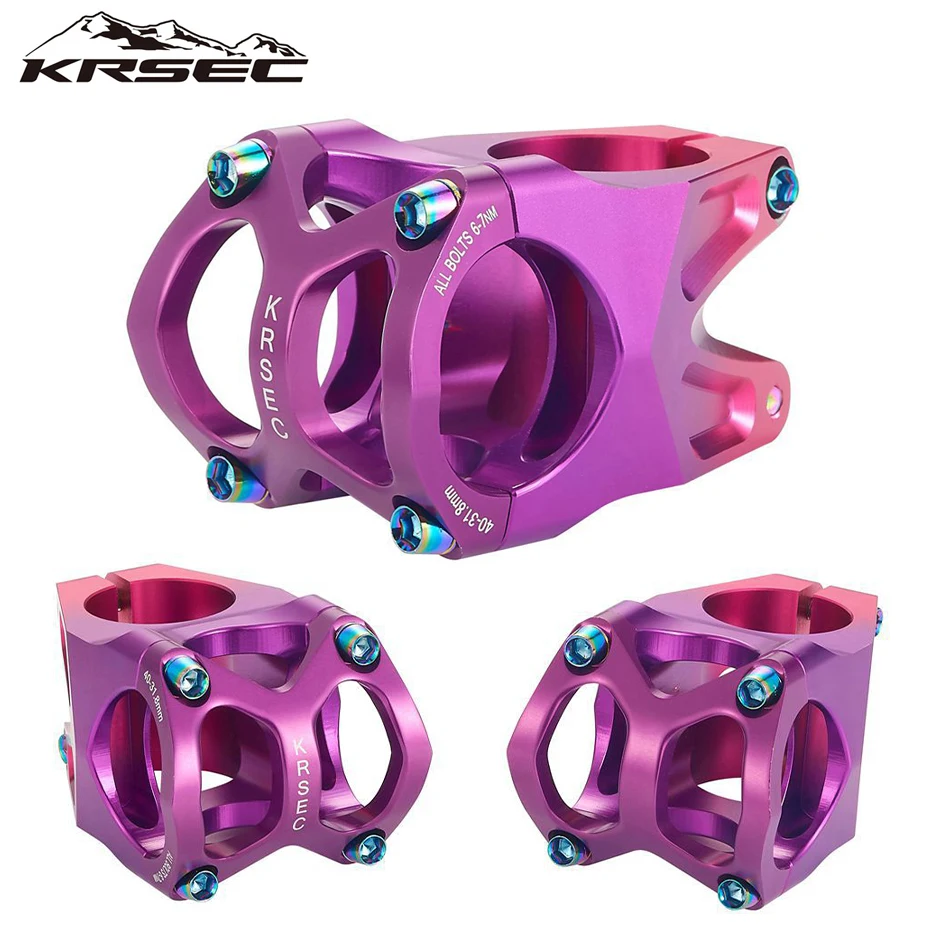 KRSEC Gradient Color Bicycle Stem 40mm Length CNC 3D Cutting Mountain Bike Stem for 31.8mm Bicycle Handlebars