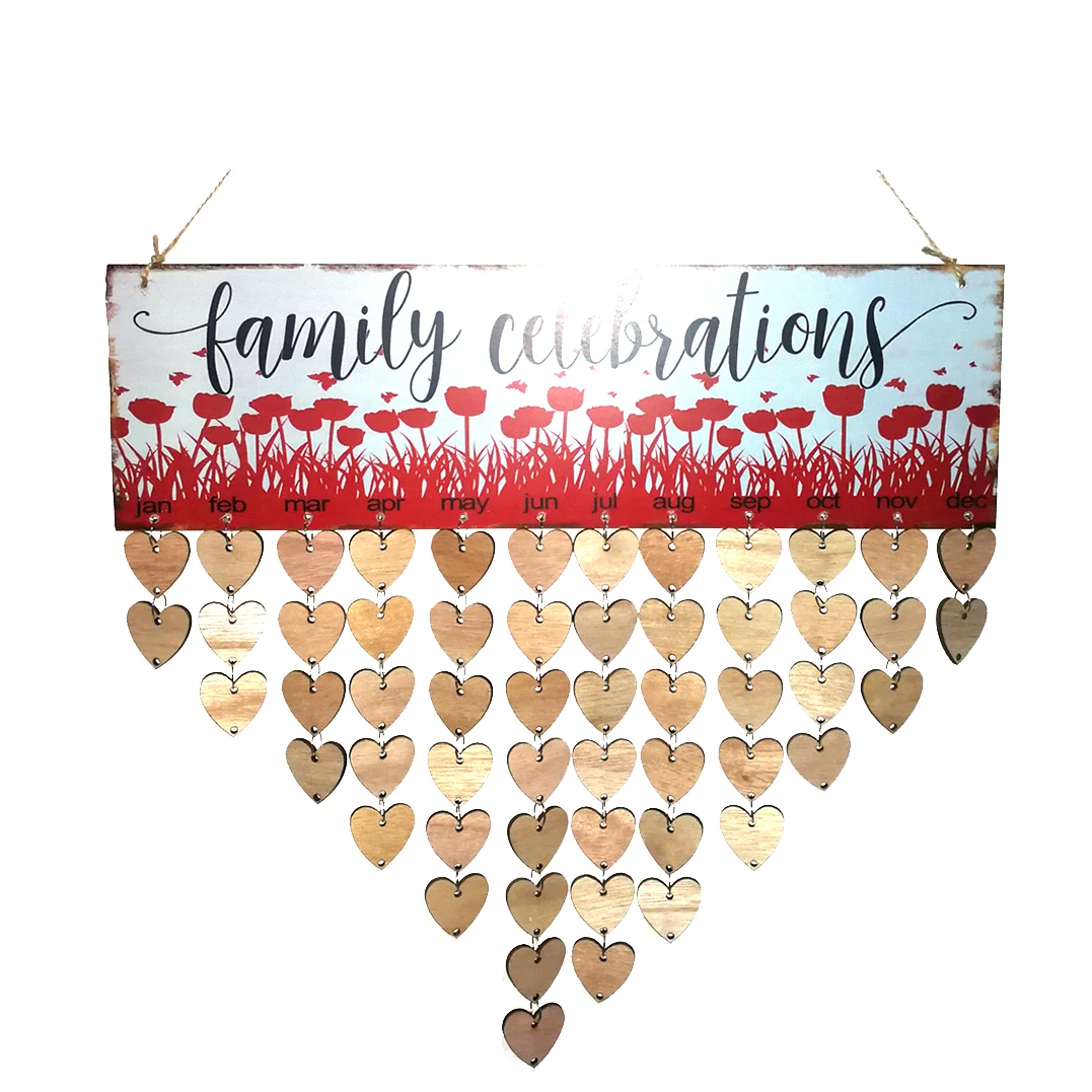 

Wooden Calendar Hanging Board Family Celebrations Wall Decor 40x12cm Colorful Wood Birthday Reminder Family for Anniversary