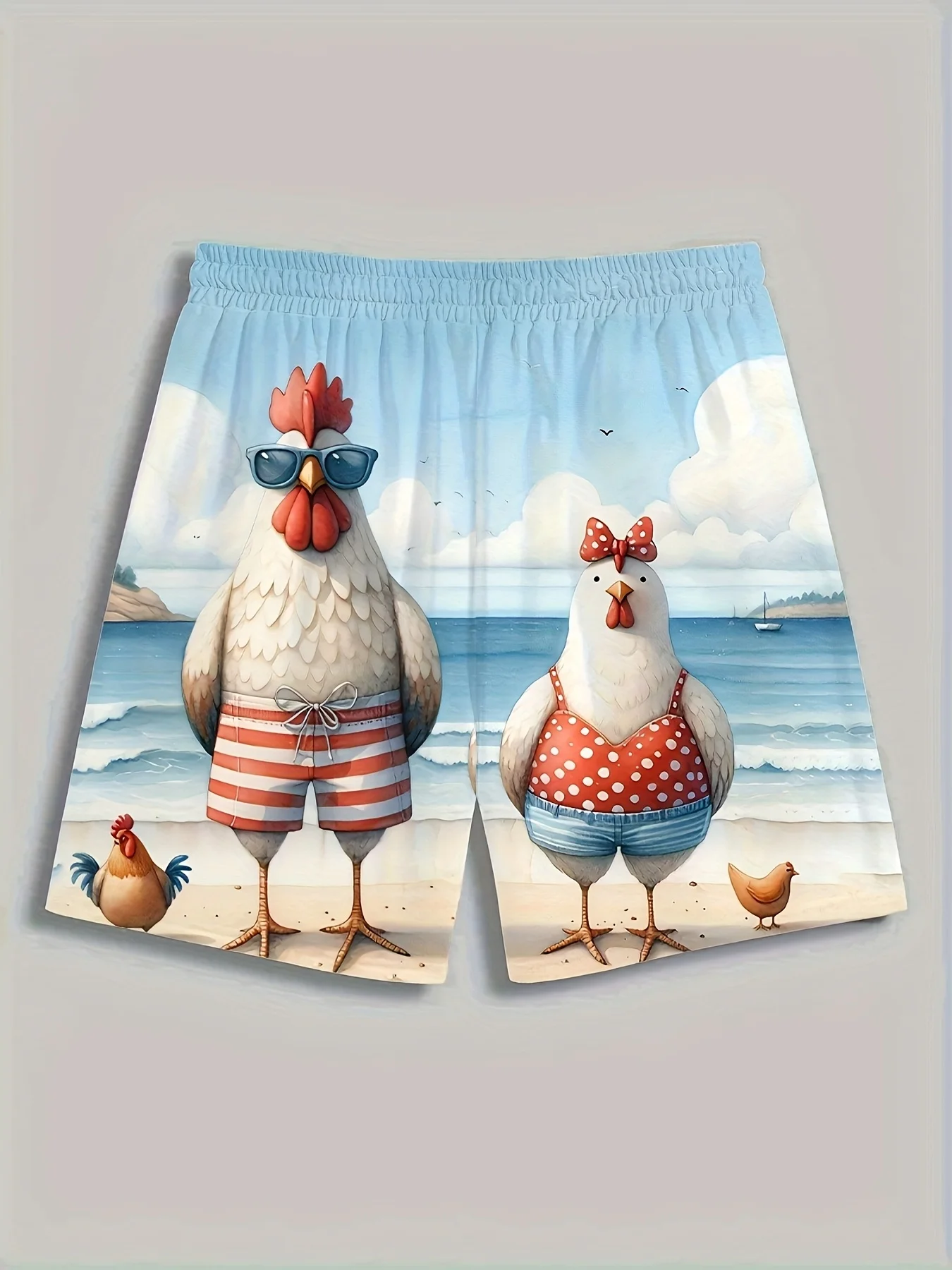 Men's Fun Chicken Swimming Graphic Print Swim Trunks Shorts Vacation Drawstring Shorts