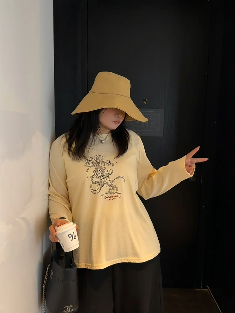 

Comfortable Large Size Women's T-shirt Cartoon Print Long Sleeve round Neck Fun Personality Casual Style Spring Summer Fashion