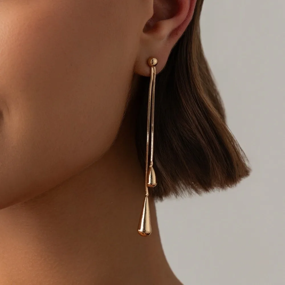 Smooth Surface Snake Chain Drop Outline Design Thin Snake Chain Drop Tassel Solid Metal Build Tassel Decor Metal Pendant