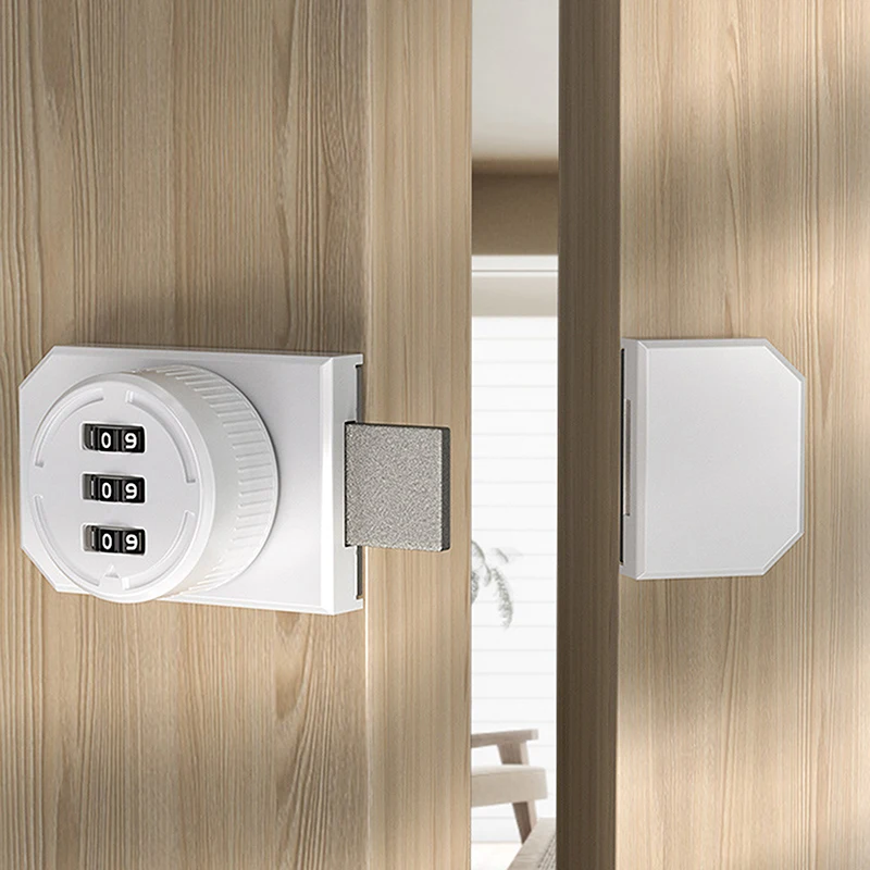 1 ชุดล็อคประตูแบบไม่มีการเจาะ 3 หลักรหัสผ่านล็อคตู้พร้อมสลักแบบรวมสำหรับประตูตู้เสื้อผ้า