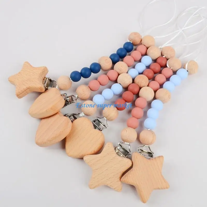 090B Pacifier Chain with Silicone Teething Beads Teether Holder Pacifier Clips Safety Baby Soother Chewer Toy Clip