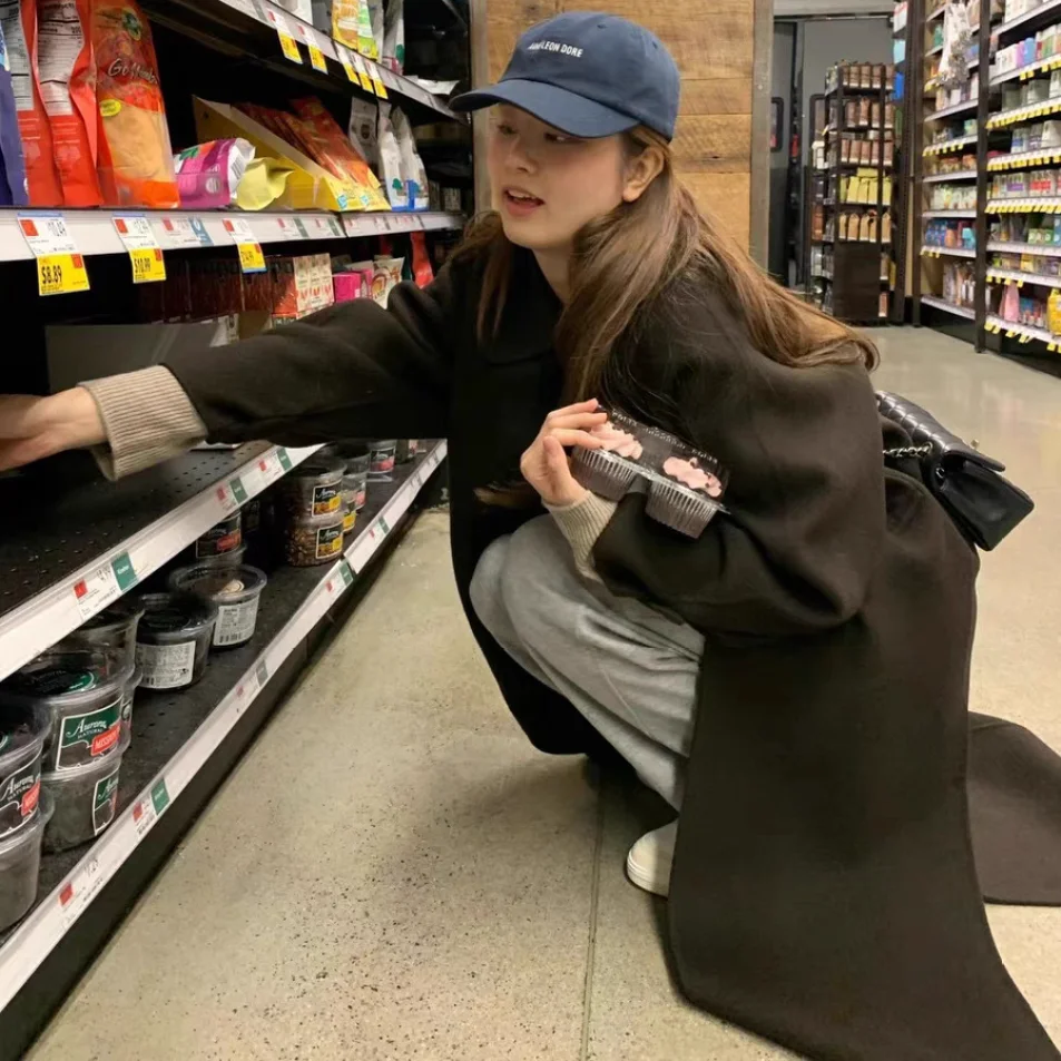 

Ele Pure Color длинное пальто Ounce2025 осень-зима приталенный отложной воротник верхняя одежда на одной пуговице для женщин поездок на работу Sle