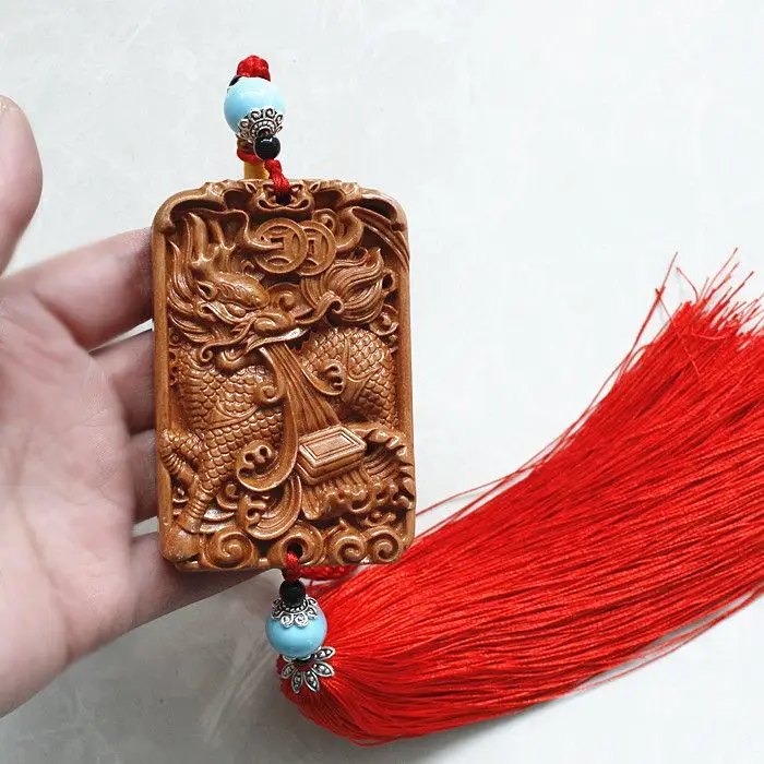 Carved Peach Wood Kirin Hanging Ornaments Stereo Wood Carved Kirin Home Pendant Car Hanging Bag Kirin Brand Feilin Yinghong