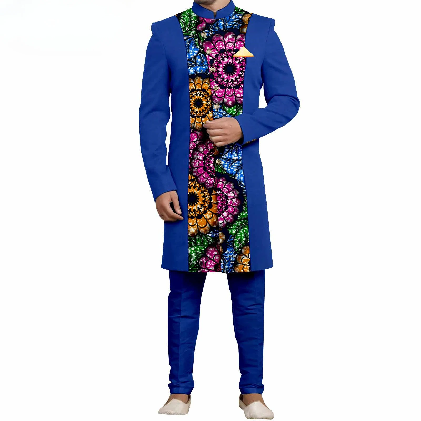 Men`s Suit Slim Fit Embroidery Single Breated Blazer and Pants Set African Clothes with Kerchief  Formal Outfits A2416098 view 3