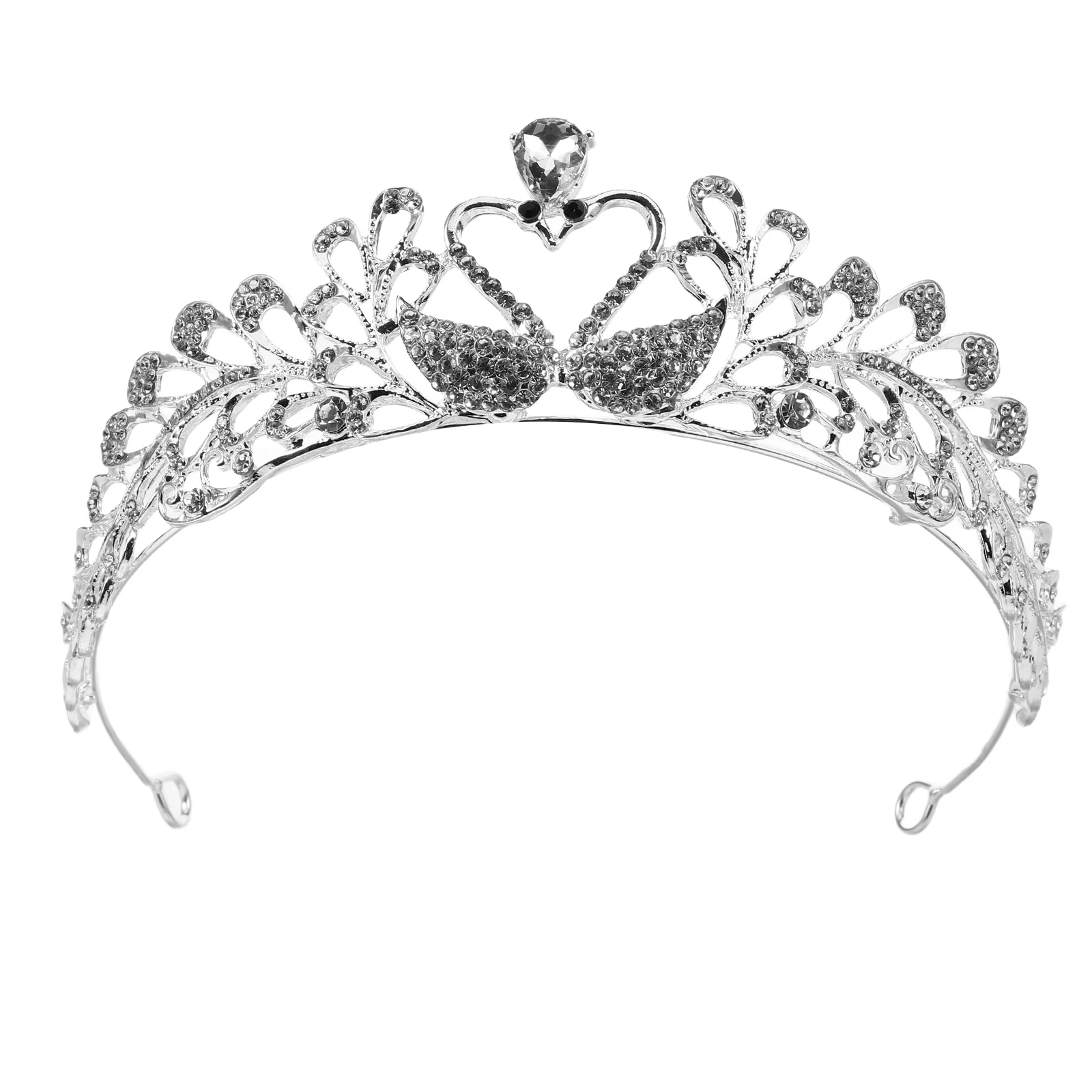 

Swan Love Heart Bridal Crown Silver Crystal Wedding Tiara Lightweight Elegant Hair Party Headdress Bridal Hair Accessory