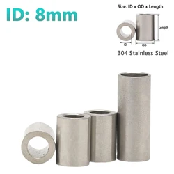 Inner Dia 8mm 304 Stainless Steel Bushing Washer Round Hollow Unthreaded Standoff Spacer Gasket Sleeve Length 2-40mm