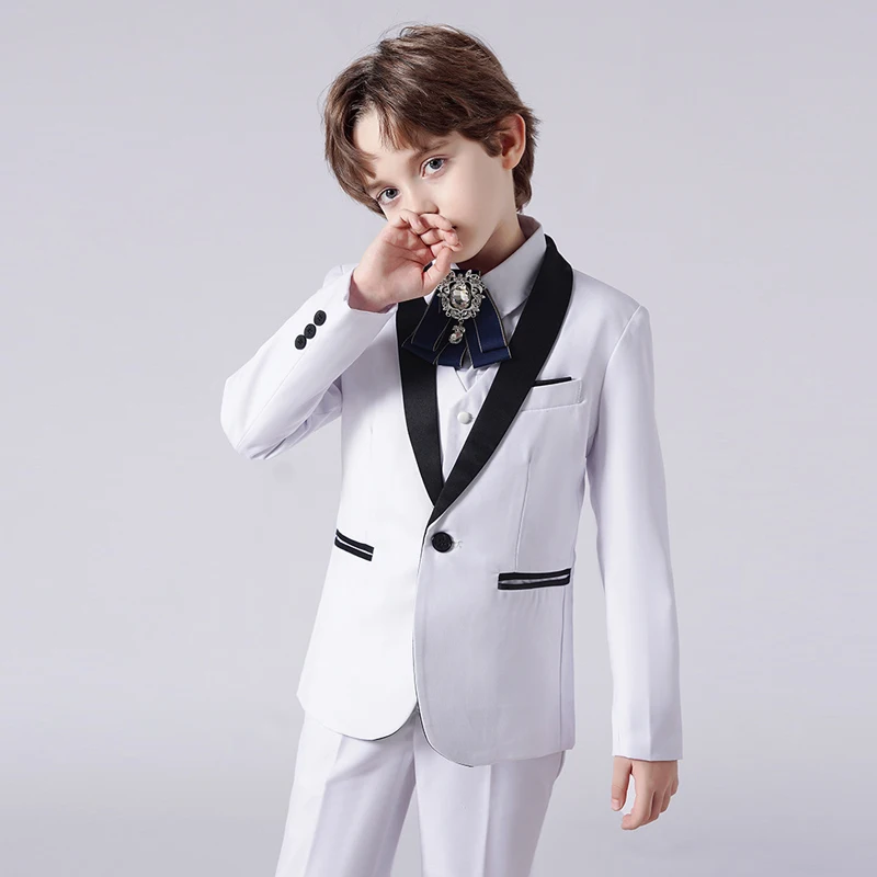 

Child High-end Catwalk Piano Performance Wedding Suit Set Boy Formal White Dress Costume Kids Blazer Jacket Pants Bowtie Clothes