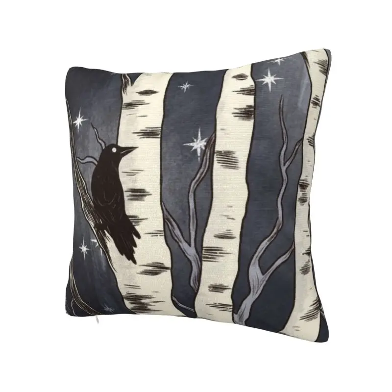 Birds And Birch Trees Cushion Covers Witchy Crow Soft Luxury Pillow Decoration Salon