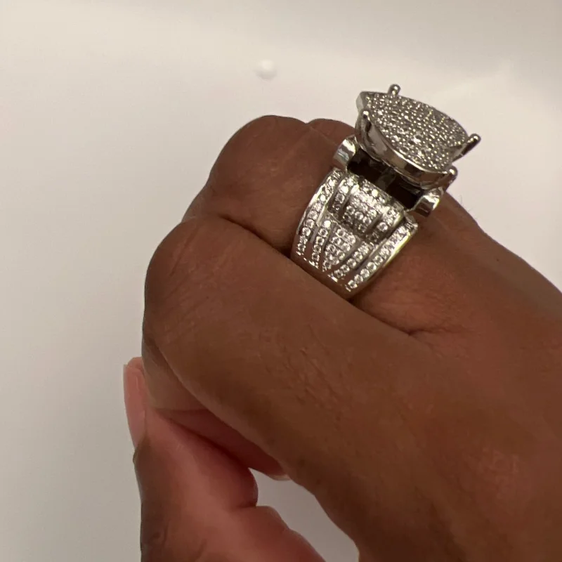 New 14K Gold Filled Exquisite Big Heart Ring Micro Pave Diamond Ring Fully Iced Out Bling Hip Hop Punk Men Women Jewelry view 6