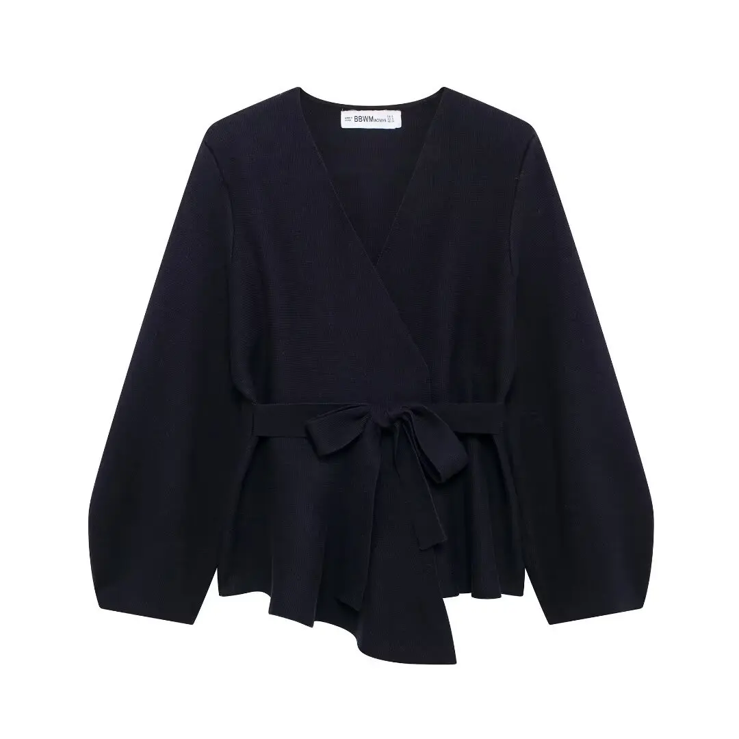 

Women's Knitted Suit Jacket with Belt Shoulder Decoration European American Style Autumn New Fashion 9598128