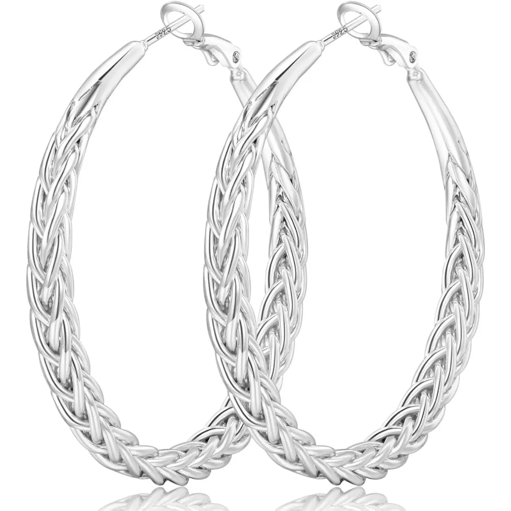 

Silver Hoop Earrings for Women Hypoallergenic 925 Sterling Silver Post Hoop Earrings Lightweight Large Hoops Earring Thick Twisted Silver Hoops 30/40/50MM