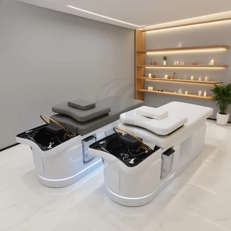 Durable Fiberglass Shampoo Bed Steam Water Circulation Head Therapy Shampoo Bed Scalp Care Salon Furniture