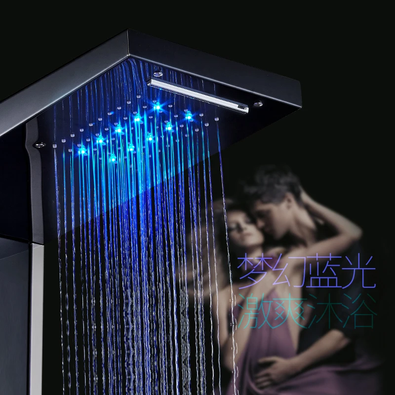 LED Light Waterfall Rain Shower Panel Bath Shower Faucet Column System 3 Handles 6-function Shower Mixers with Bidet Sprayer