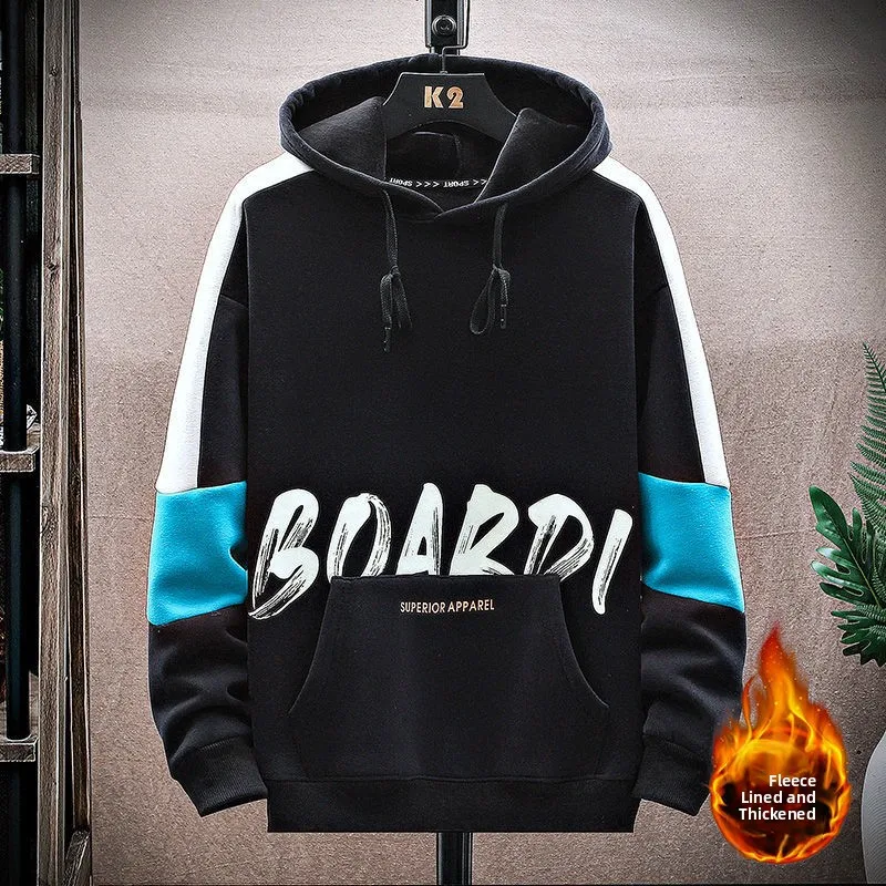 Thiened Fce Men's Hoodie Autumn Winter Warm Outerwear Loose Trendy Brand Letter Print Hoodie Korean Sle Casual Sweatirt