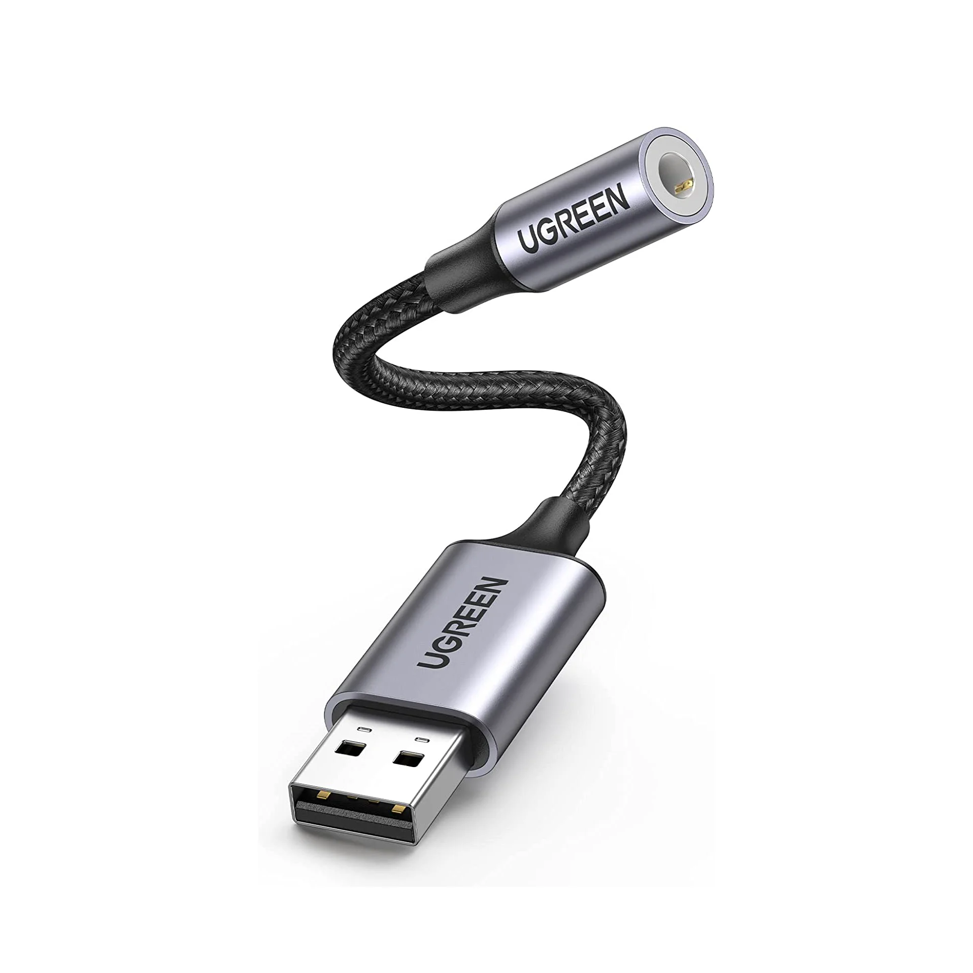 UGREEN USB 외장 사운드 카드 2 in 1 USB to 3.5mm 잭 오디오 어댑터 나일론 브레이디드 USB to Aux 잭