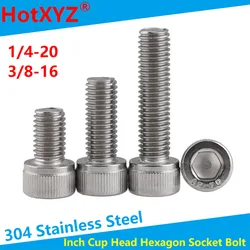 Inch Cup Head Hexagon Socket Bolt 304 Stainless Steel American Cheese Head Hex Socket Screw DIN912, 1/4-20,  3/8-16,  5Pcs
