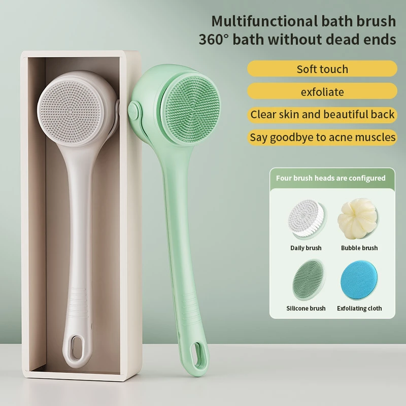 

Electric Rotating Double Handle Bath Brush Waterproof Rechargeable Shower Back Scrubber with 4 Brush Heads Exfoliator Massager
