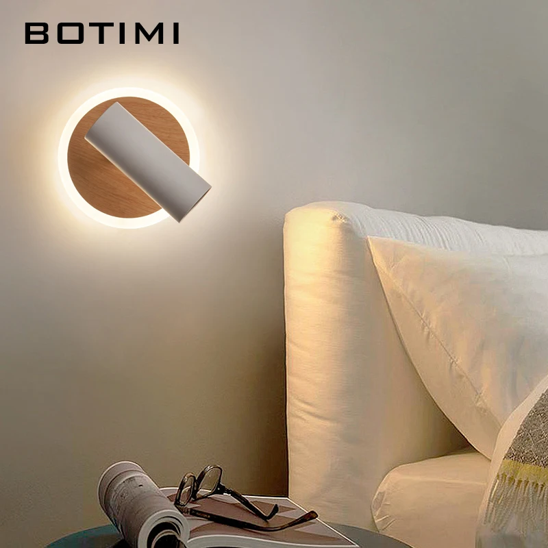 

BOTIMI Modern Adjustable Wall Light For Bedroom Round Base Lighting Wall Sconce Reading Lamp White Bedside Luminaires