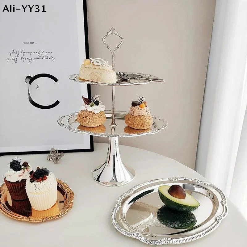 【S63】Vintage geprägtes silbernes Serviertablett für Desserts, Schmuckaufbewahrung, Snackteller, Esstischdekoration