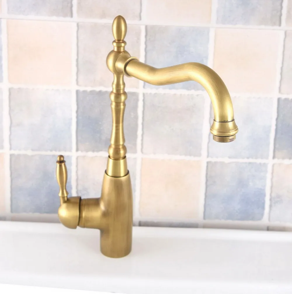 Antique Brass Kitchen Wet Bar Bathroom Vessel Sink Faucet Single Hole Swivel Spout Mixer Tap aan323