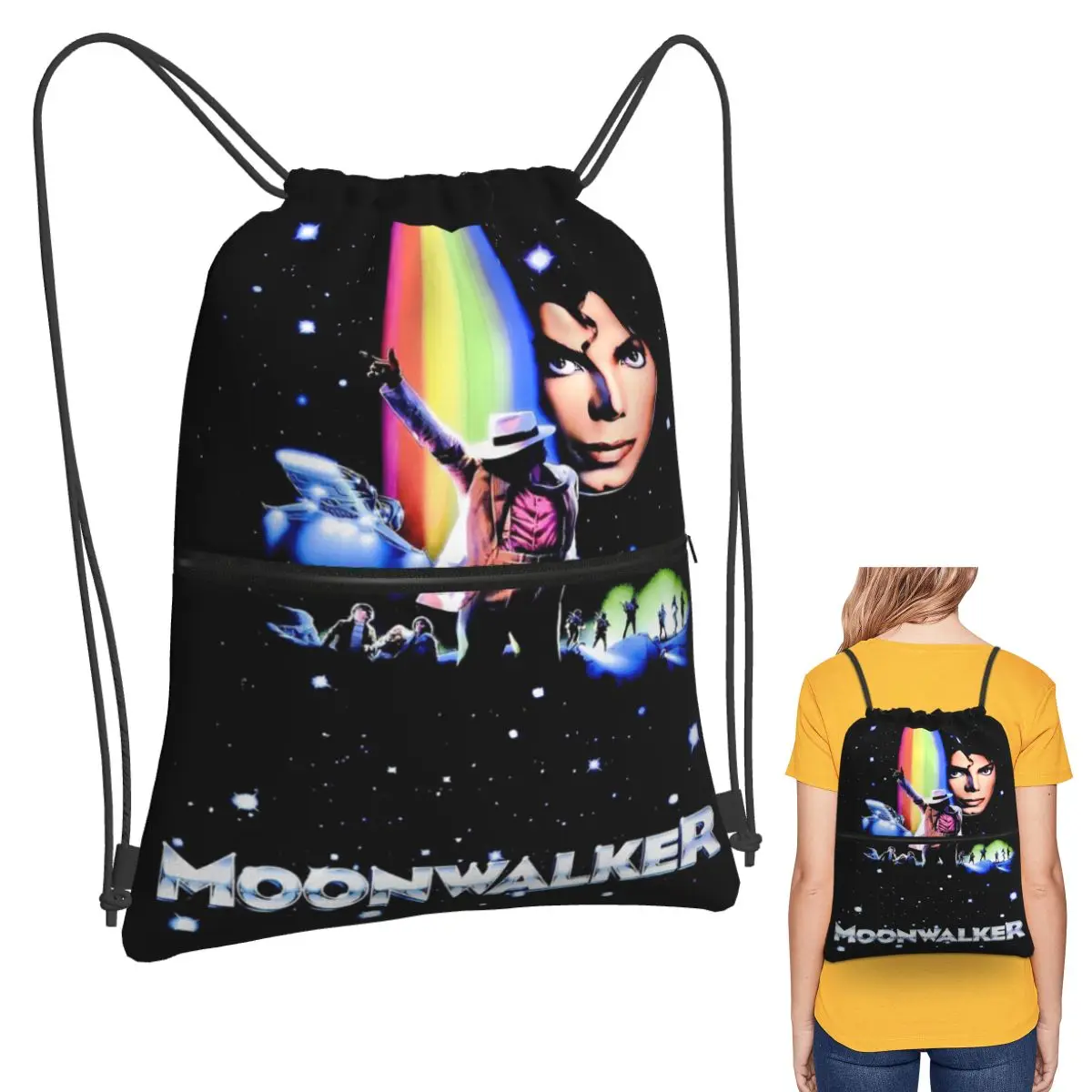

Mj Michael Jackson Backpacks Fashion Drawstring Bundle Pocket Sundries Bag Book Bags for Travel School