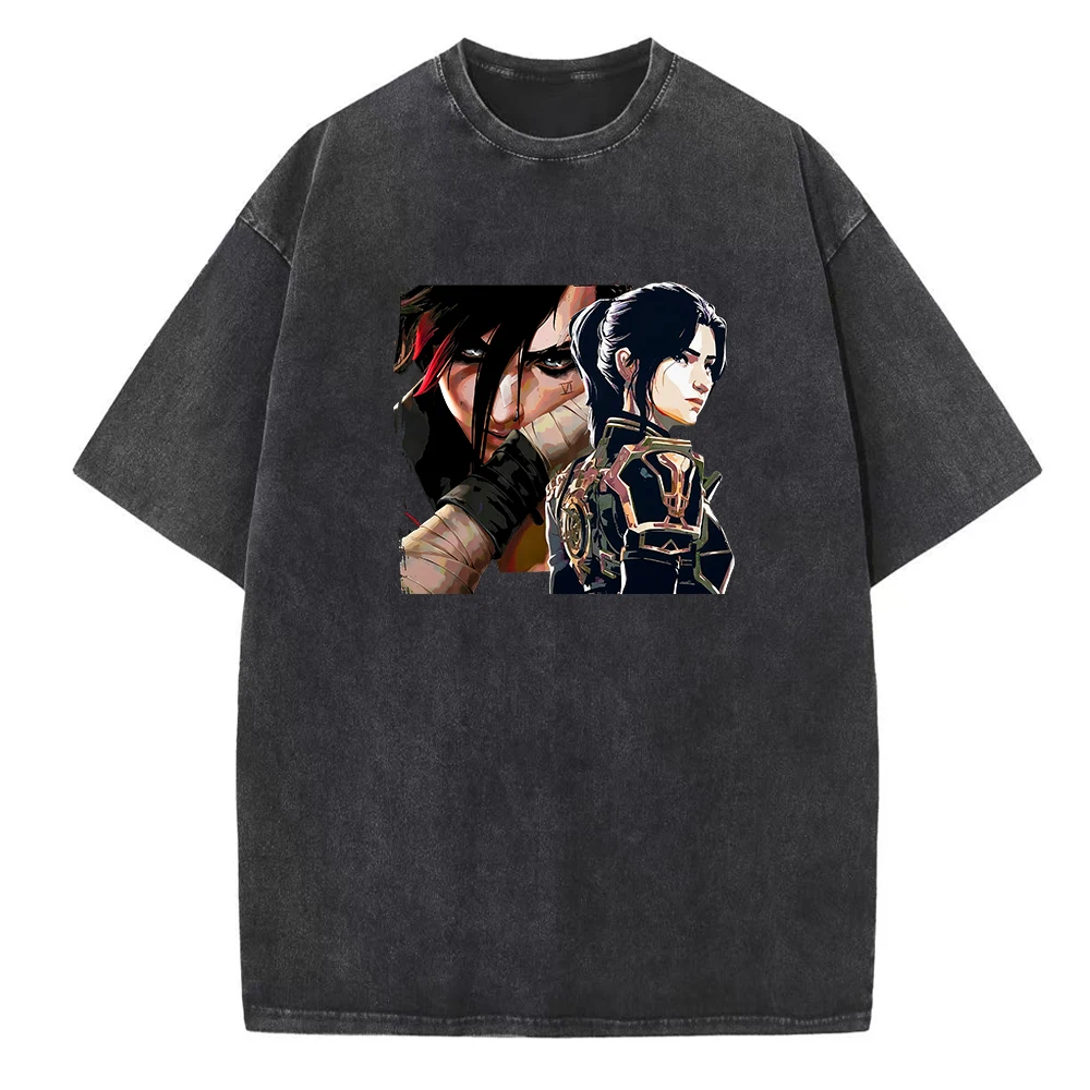 Arcane Caitlyn & Vi Poster Vintage Summer O-Neck Short Sleeve Cotton T-Shirts