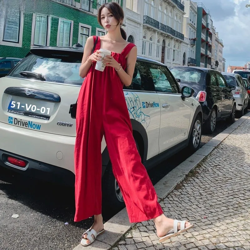 

Trendy Women's One-Piece Rer Summer 2025 New Loose Chiffon Wide Leg Strap Suit Casual High Waist Polyester Fiber