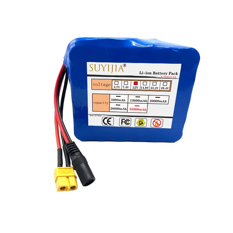 충전식 배터리 12V 35000mAh 18650 리튬 배터리 DC 용량 12.6V 35Ah CCTV 카메라 모니터용 충전기 포함