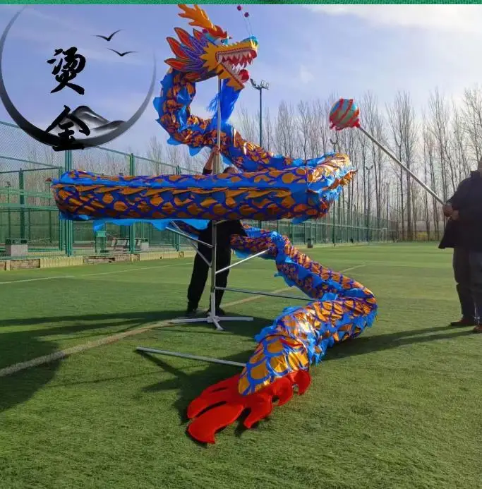 China Tradition dragon 10m Golden  dance Adult Costume 6 Players Show Party Festival Performance Parade Folk Stage