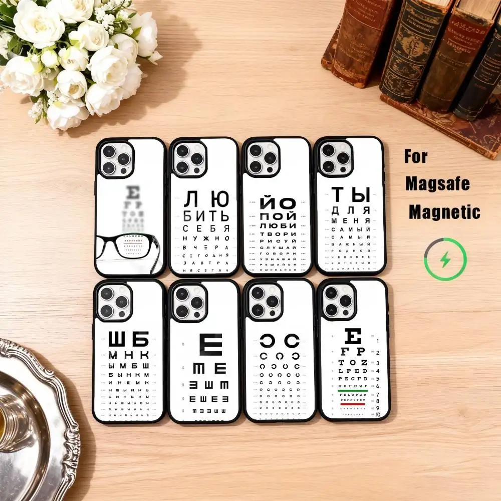 

1pc M-Medical E-Eye Vision Chart Phone Case For iPhone17,16,15,14,13,12,11 Plus,Pro Max Magnetic For Magsafe Wireless Charging