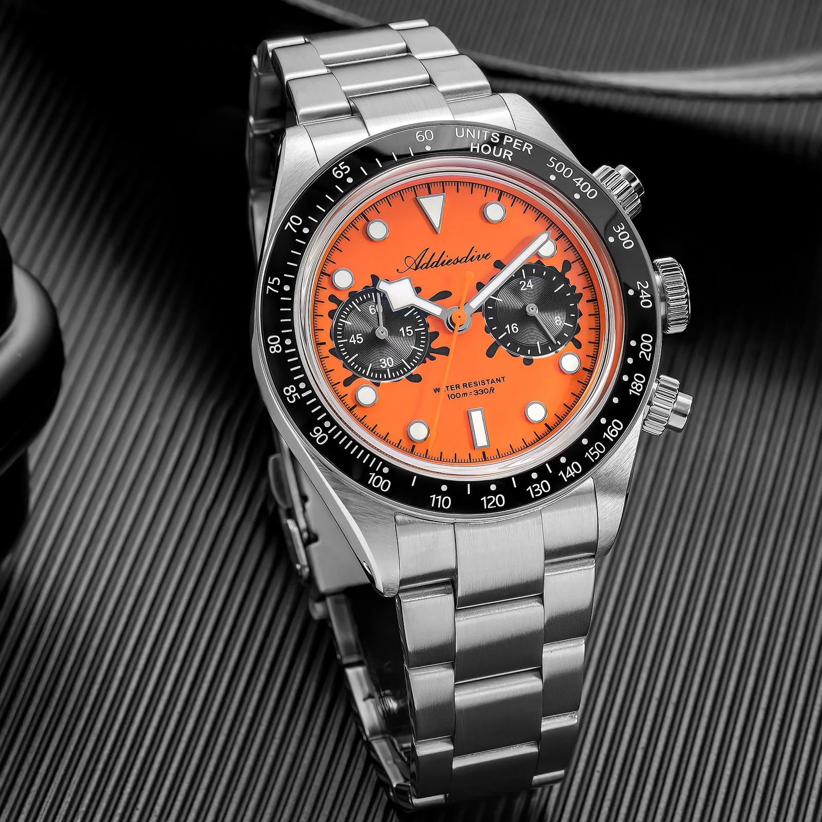 

ADDIESDIVE НОВЫЕ красочные роскошные кварцевые мужские часы с хронографом VK64 из нержавеющей стали с люминесцентным покрытием BGW9, водонепроницаемые часы с керамическим безелем