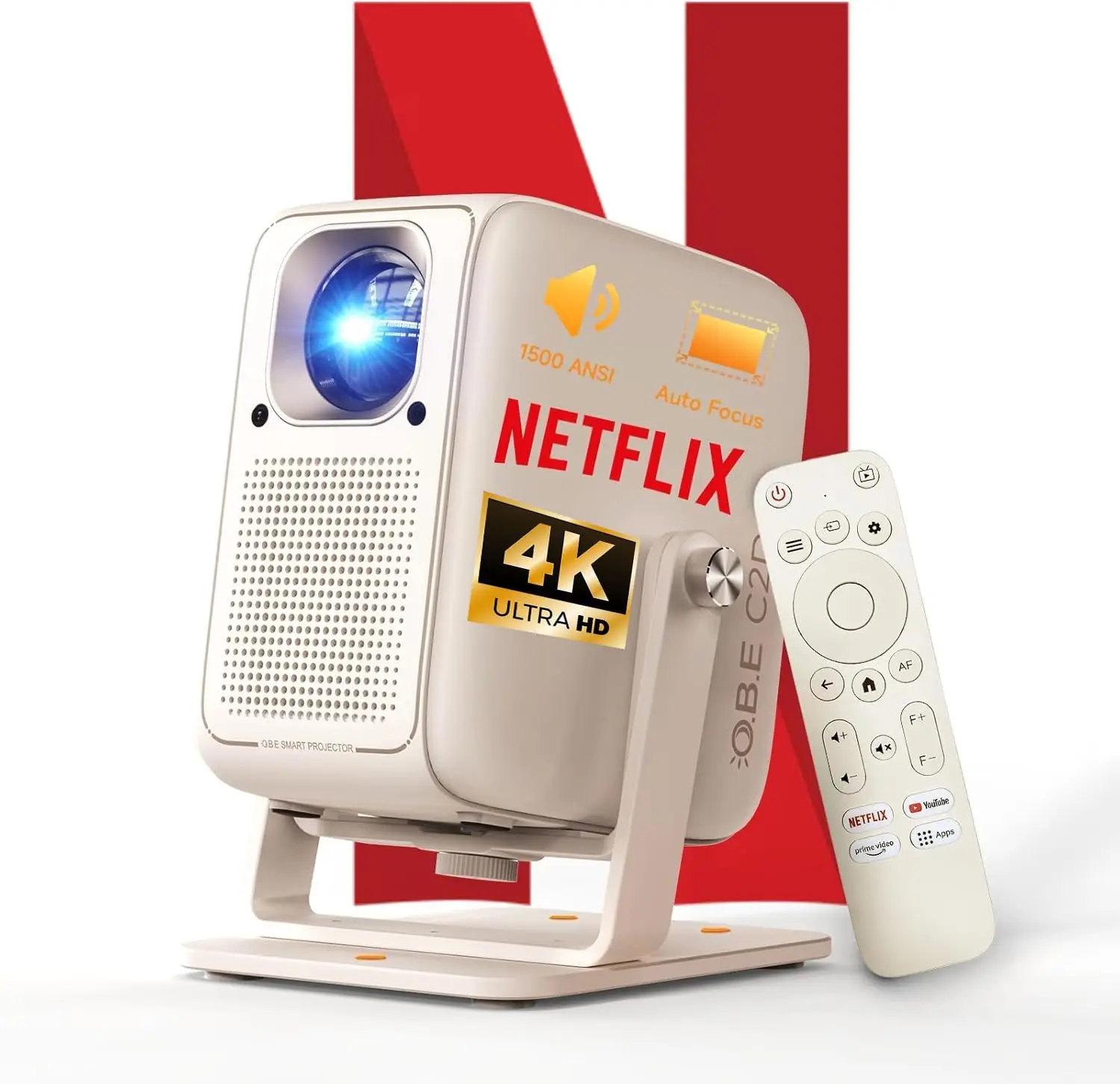 

4K Smart-проектор с Wi-Fi 6 и Bluetooth, автофокусом TOF, портативный, для Netflix/Prime Video, экран 200 дюймов, HDR10