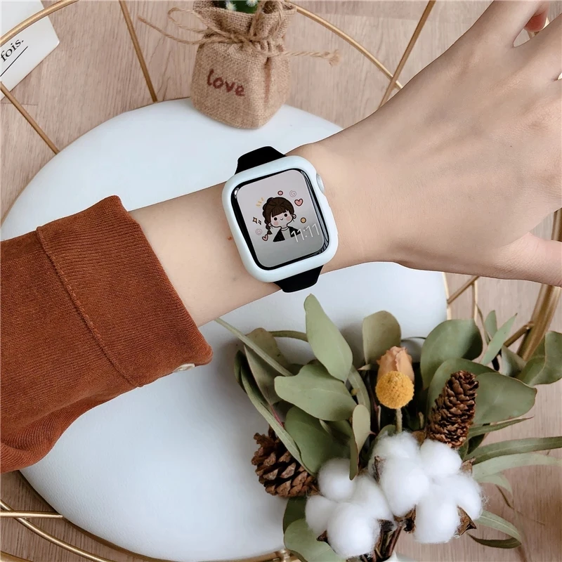 Slim Silicone strap for Apple watch band 45mm 41mm 38mm 42mm soft wrsit correa belt bracelet iWatch serie 7 3 4 5 se 6 40mm 44mm