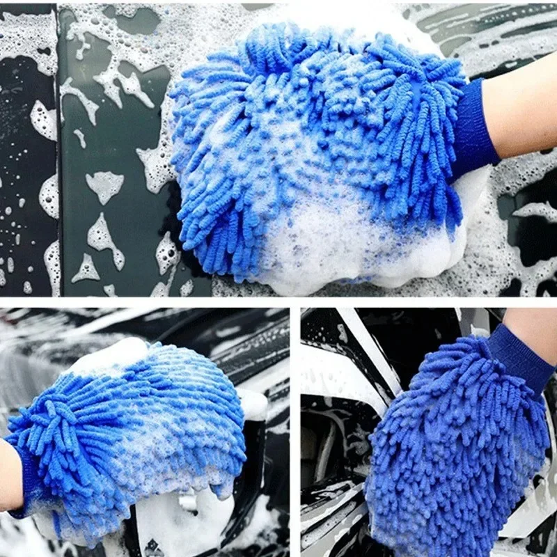 Double-sided Car Care Cleaning Gloves Chenille Towel Mitt Microfiber Car Washing Tools Gloves Detailing Brushes Soft Rags Cloth