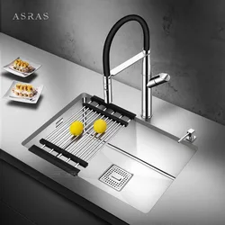 ASRAS 304 Stainless Steel Handmade Kitchen Sink Combo Europe Style Size Large and Small Single Bowl Undermount Vegetable Basin