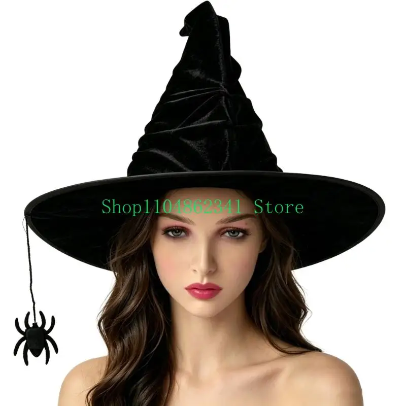 652F Witch Hat with Pointed Design, Wide Brims Halloween Wizard Cosplay Headwear for Costume Party DressingUp, Stage Show