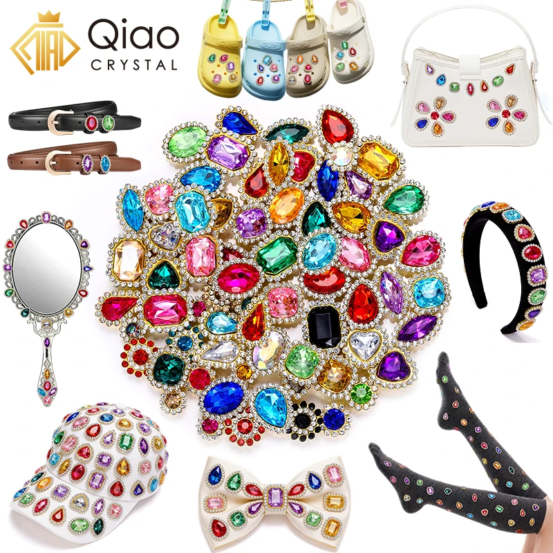 QIAO 50 Stück gemischte Farben und Formen, Strasssteine, Acrylperlen, Steine zum Aufnähen oder Aufkleben, Strasssteine für Kleidung, DIY-Nähzubehör