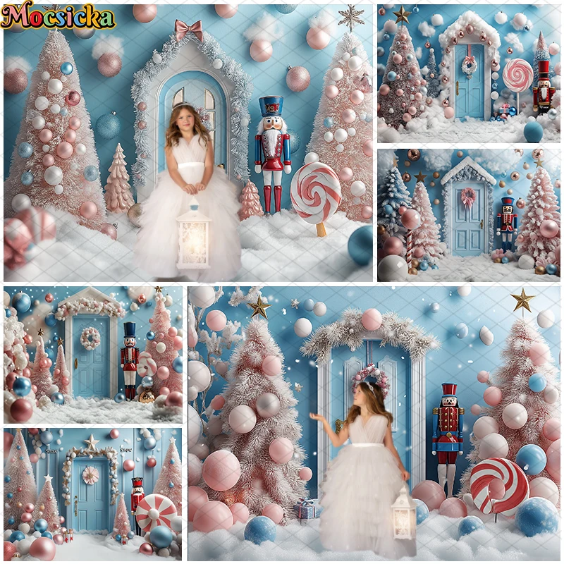 Mocsicka Winter Christmas Photography Background Nutcracker Xmas Tree Snow Decor Cake Smash Kids Portrait Photo Backdrop Studio