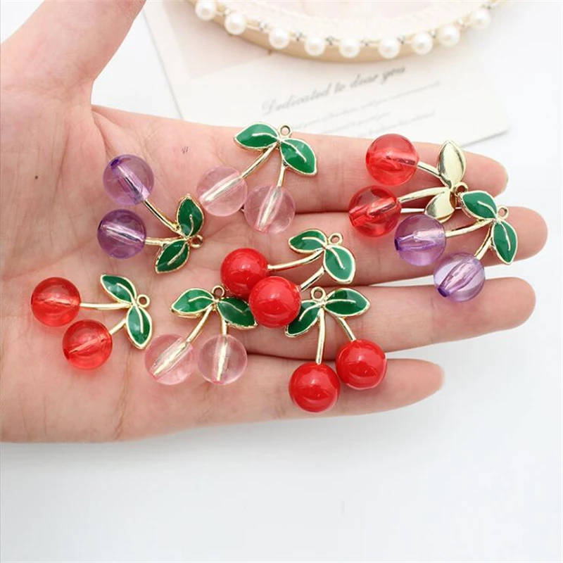 20pcs/lot New Creative Acrylic Cherry Charms Components For Earrings Necklace DIY Pendant Jewelry Making Accessories