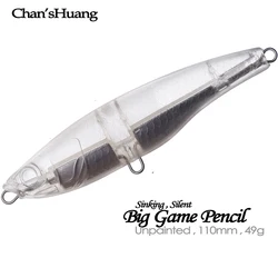 Chan’sHuang 10PCS Unpainted Blanks Bait 110mm 49g Sinking Silent Big Game Pencil Lipless Minnow DIY Handmade Artificial Fishing