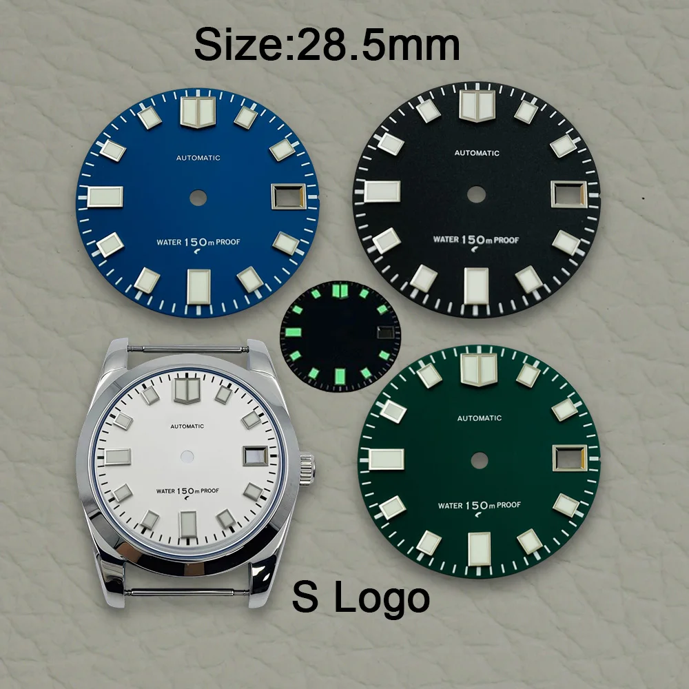

28,5 мм S логотип матовый циферблат подходит для NH35/NH36/4R/7S японский механизм зеленый светящийся дайвинг высококачественные аксессуары для модификации часов