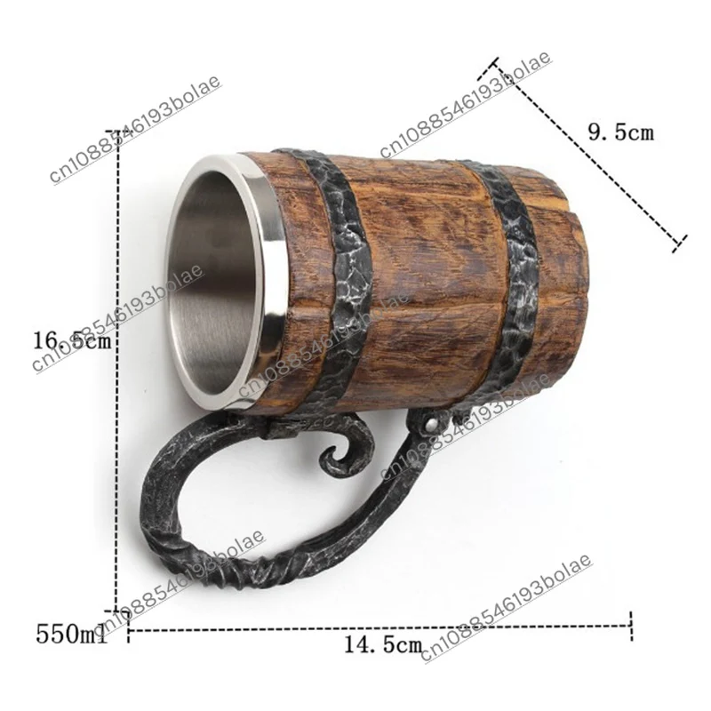 Bar beer mug simulation wood cup Stainless steel interior mug Large handle wood shape water cup