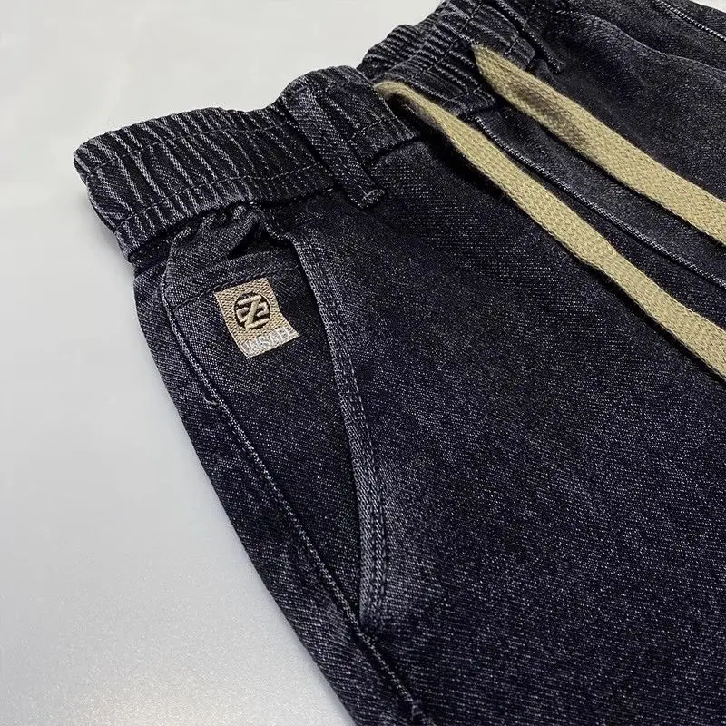 Harajuku Fashion Men's Printed Cargo Vintage Harem Pants Elastic Waistband Baggy Jeans for Casual Spring and Autumn Denim Pants