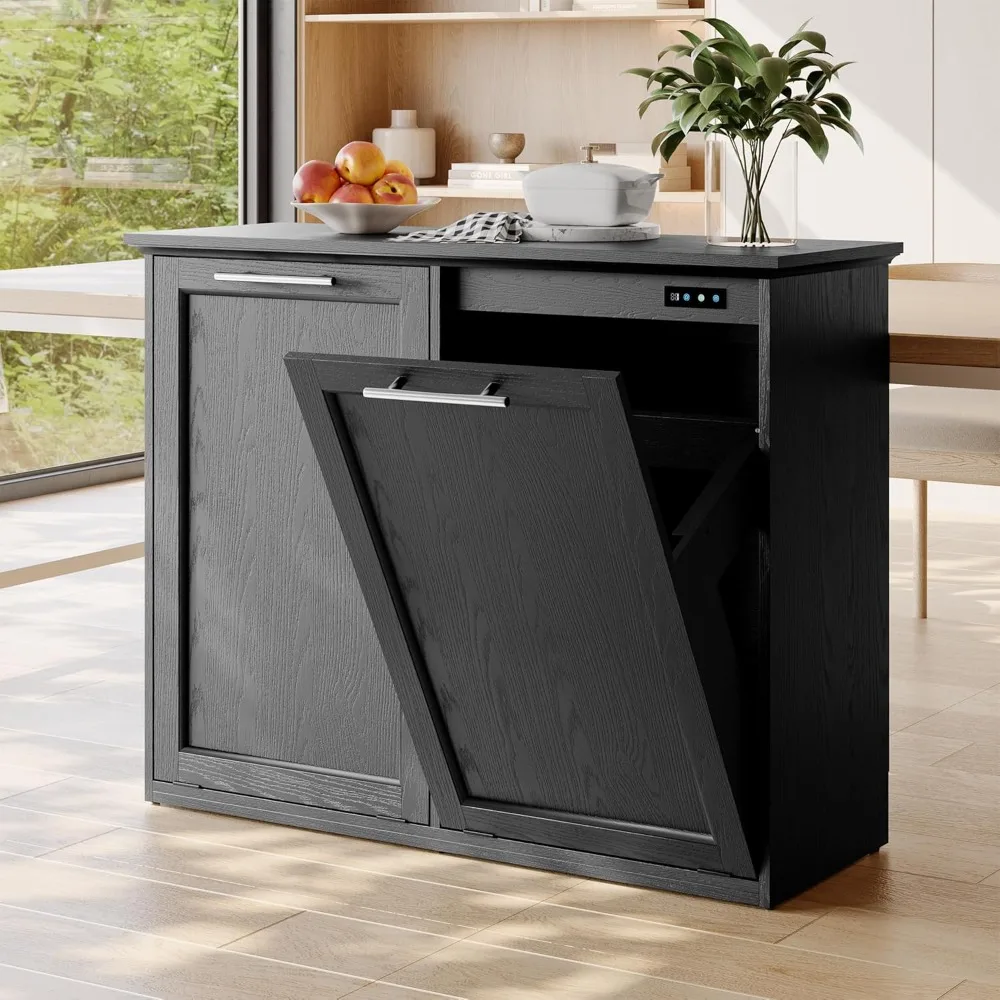 

Tilt Out Quick Installation and Deodorising Function, Wooden Trash Can Cabinet for Dining Room and Kitchen, Black