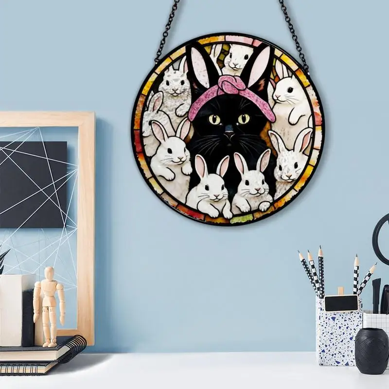 Sun Catchers For Window Wall Decor Art Pendant With Cat And Bunny Pattern Decorative Garden Rainbow Maker Ornament For