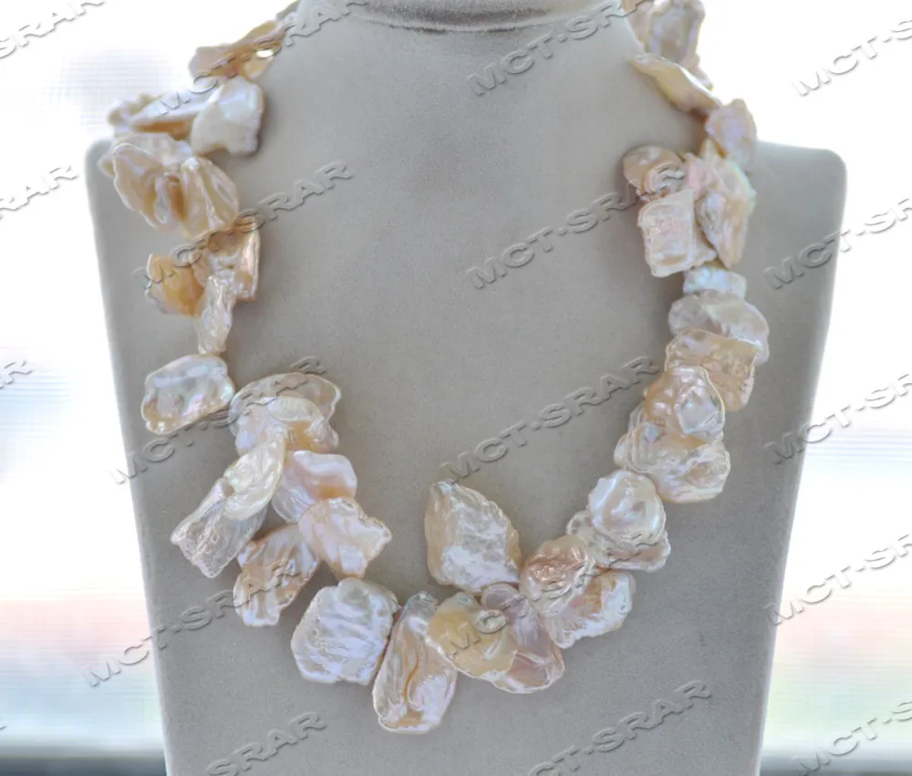 

Z12032 Big 18'' 28mm Pink Baroque Lamina Keshi Reborn Pearl Necklace CZ