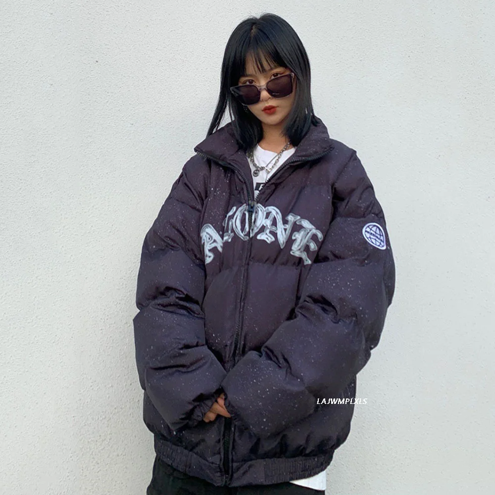 Winter Jacket women 2023 Letter Embroidery Badge Streetwear Warm Thick Zipper Harajuku All-match Parka Jackets Coat