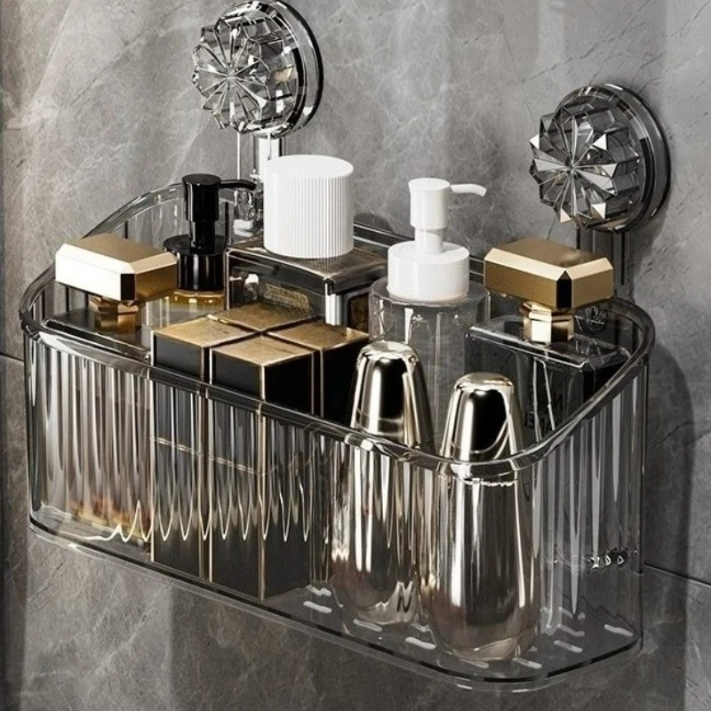 Aufbewahrungsregal mit Saugnapf, Badezimmer-WC-Regale, keine Notwendigkeit, Löcher zu stanzen, Waschbecken, Toilettenartikel, Kosmetik-Aufbewahrungsbox